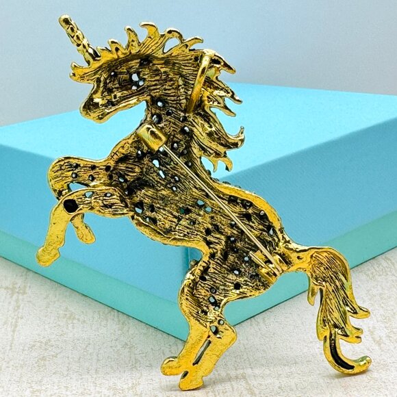 Large Unicorn Brooch Unicorn Rhinestone Brooch Blue Unicorn Pendant Gift for Her - Picture 3 of 3